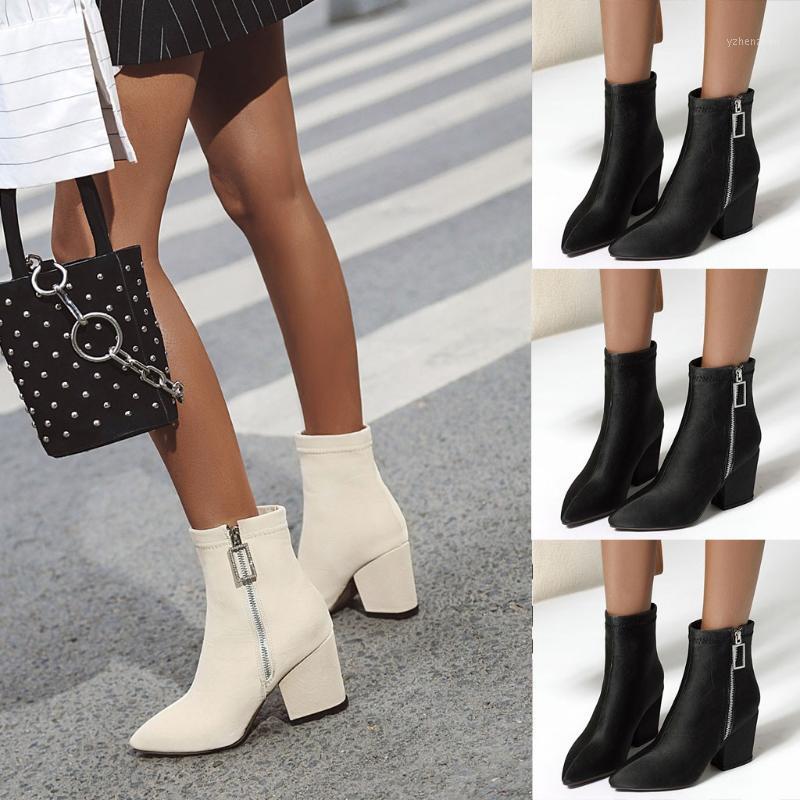 

Fashion Women Ankle Bare Boots Side Zip Square Heel High Causal Short Tube Booties Womens Shoes Boots Women Dropshipping1, Black