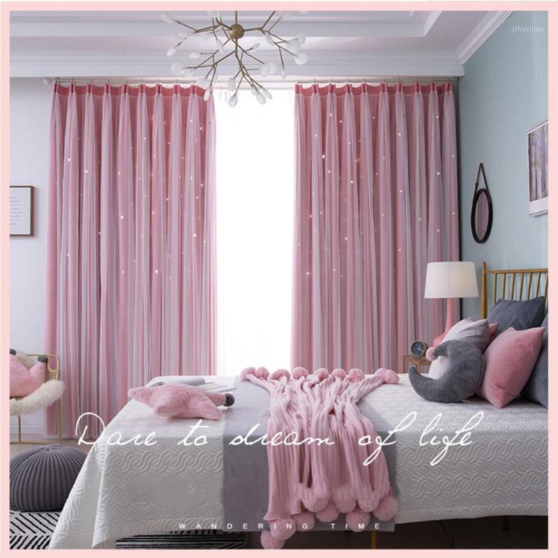 

Blackout Curtains Hollowed Out Stars Window Curtains For Living Room Bedroom Double-Layer Drapes Modern Room Tulle1, Beige