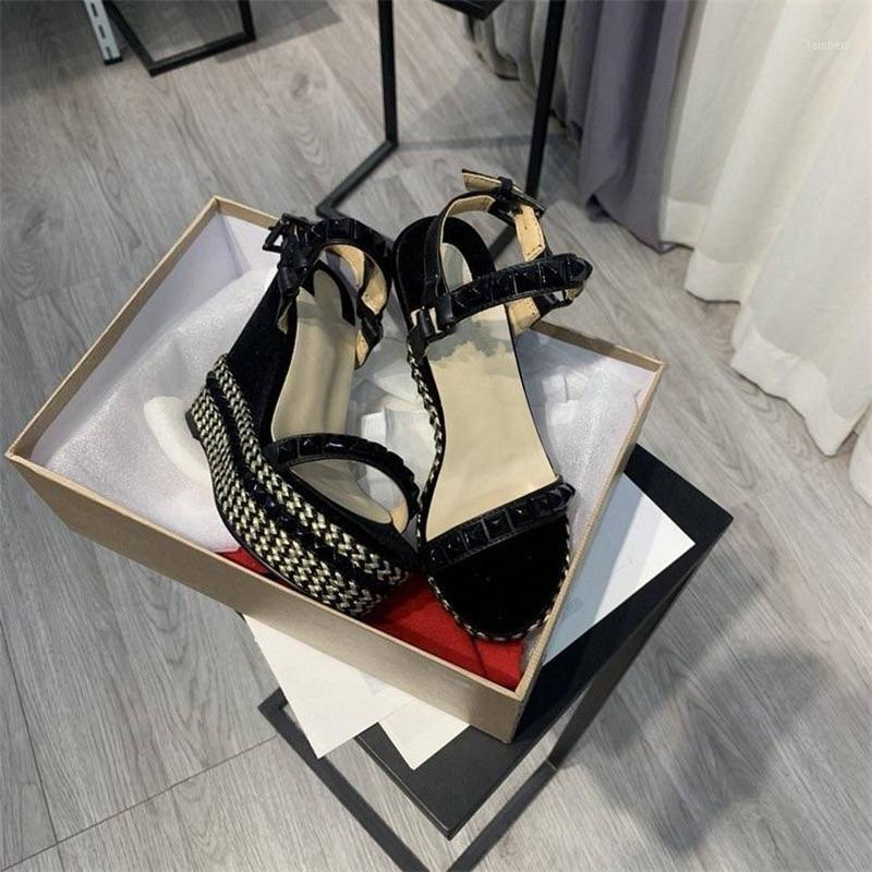 

Woman Sandals High Heels Top Quality Luxury Designer Brand Rivet Paltform Ladies Shoes Genuine Leather New Zapatos De Mujer1, As pic heel 12cm