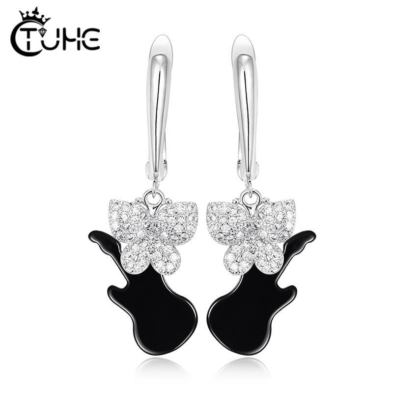 

Unique Ceramic Guitar Stud Earrings For Women Dating Cubic Zircon Smooth Black Ceramic Trendy Earring Jewelry Christmas Gift