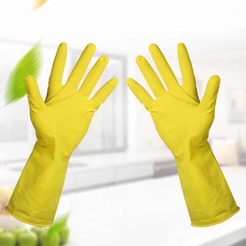 

Kitchen Rubber Cleaning Gloves with Lining Reusable Household Waterproof Dishwashing Gloves (2-Pack)1