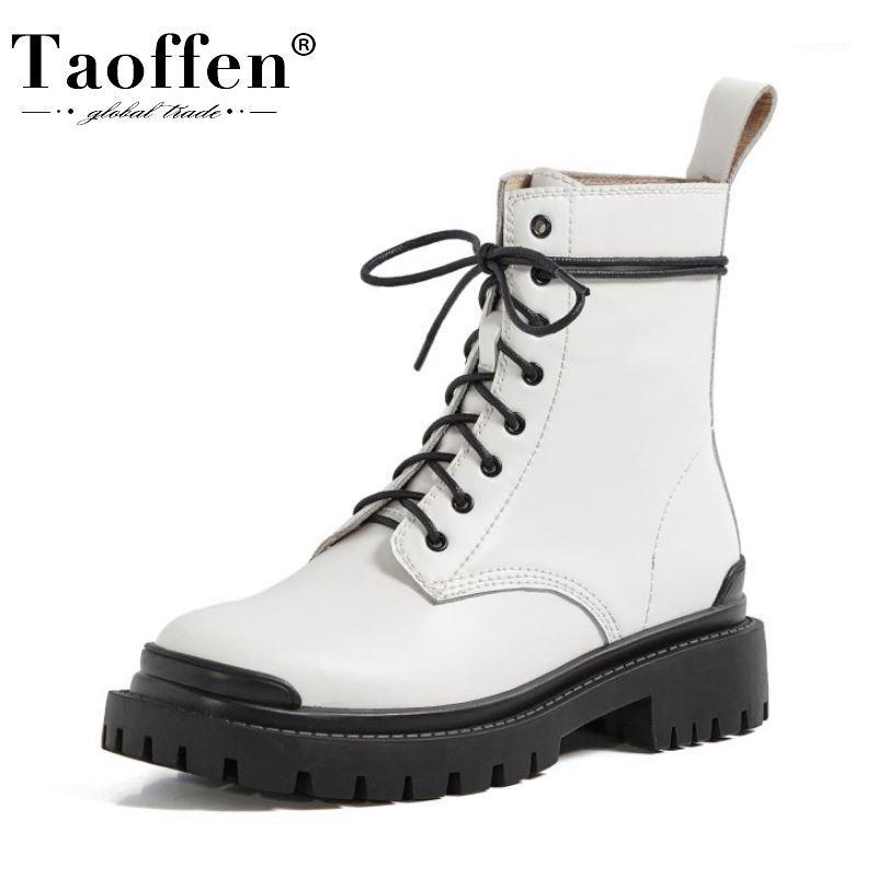 

TAOFFEN New Women Ankle Boots Genuine Leather Short Boots Women Fashion Cool Thick Bottom Woman Size 33-401, Black