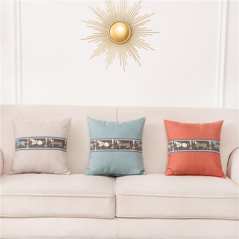 

Nordics Splicing Horse Cushion Cover Cotton Linen Chair Back Cover Home Sofa 2021 New Year Decorative Throw Pillows Case Cojines1, 01