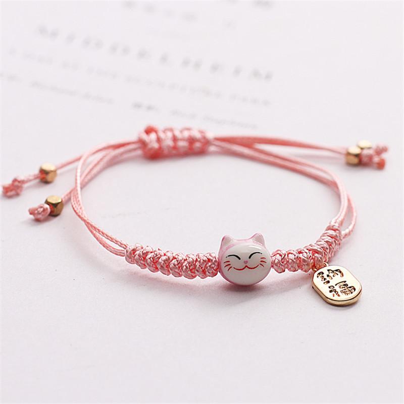 

Handmade Colorful Rope Lucky Cat Bracelet For Women Girls Birthday Gifts Charm Tassel Fashion Maneki Neko Couple Bangles