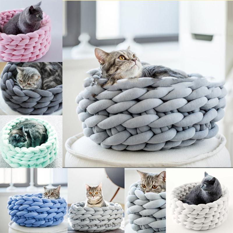 

New Cored Cotton Machine Washable Material DIY Coarse Pet Bed Look Beautiful and Feel Comfortable Suitable for Small Pet, Light gray