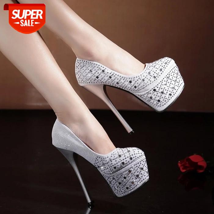 

Crystal Women Wedding Shoes High heels 16CM Bride Shoes Woman Pumps Shallow Female Pumps Platform Ladies Model Catwalk #In0Y, Black