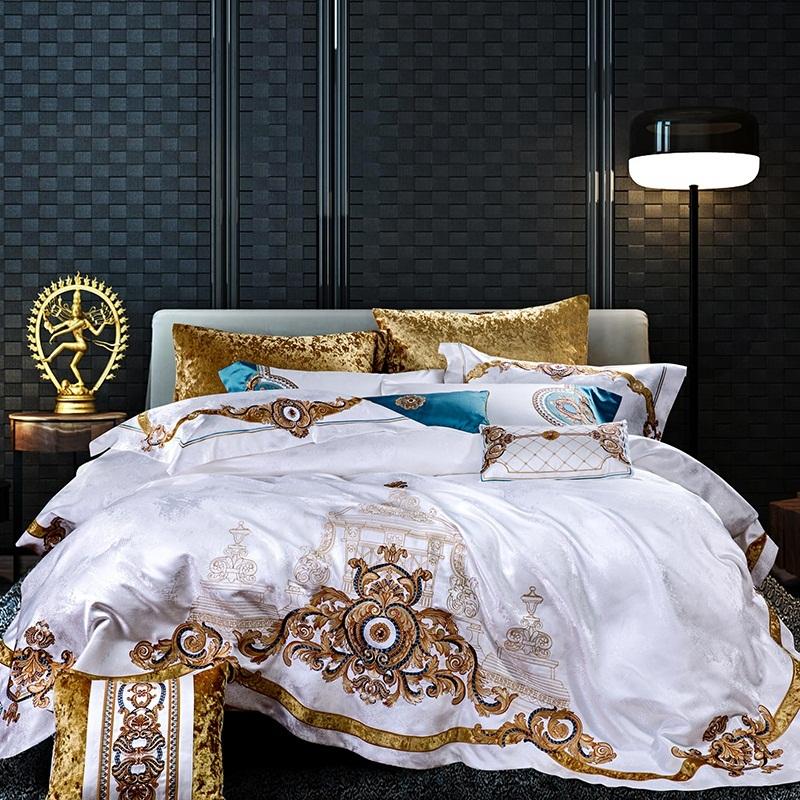 

Luxury Satin Cotton Royal Bedding Set King Queen size Duvet cover Bed sheet set Wedding Bedspread pillowcase 4/6/10pcs, As pic