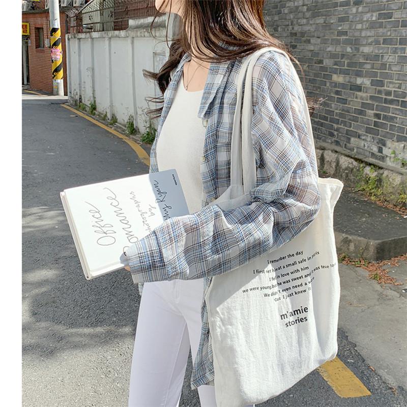 

loose long sleeved shirt New collar Plaid blue shirt Summer Tops femme Casual Women Cotton Girls Blouse Plus Size Women Blouses, White