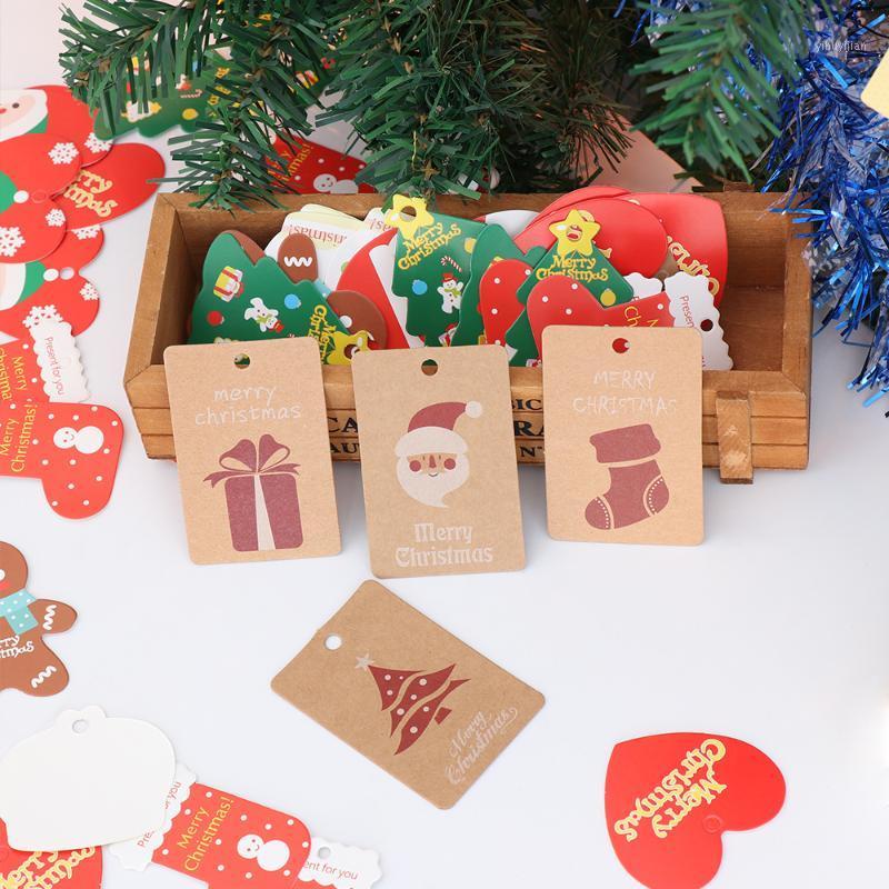 

50PCS Christmas Theme Kraft Paper Tags DIY Crafts Hang Tag With Rope Christmas Party Labels Xmas Gift Wrapping Supplies1