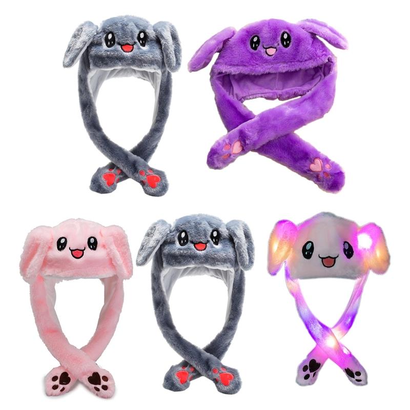 

Cartoon Animal Plush Hat LED Light Up Moving Ears Winter Warm Fluffy Earflap Cap Cosplay Party Photo Props, No led light-b