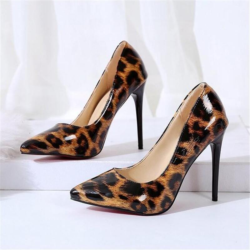 

11.5CM Heels Leopard Sexy Point toe High Heels Women's Thin Heel Pointed Single Shoes 44 Large Size Shoes Drop Shipping1, Beige