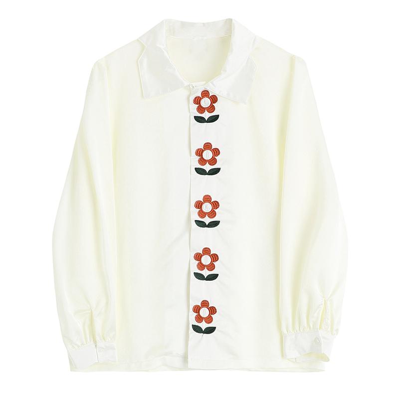 

Shirt women long sleeve flowerpuff sleeve New Lapel Fashion Tide Spring Autumn 2020, Ivory