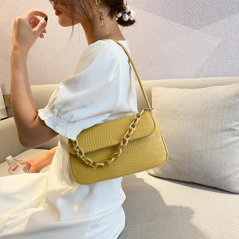 

2021 New Vintage Crocodile Pattern Tote Bag Casual Baguette Handbag Shoulder Chain Armpit Bag For Women Gift Girl 24*13*7cm, Bk