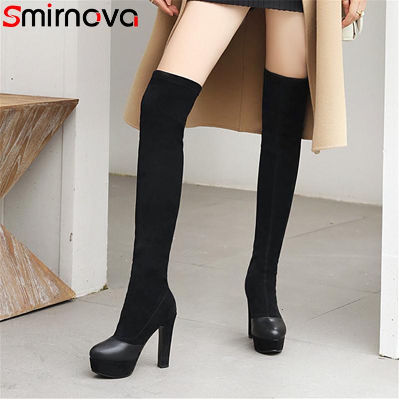 

Smirnova 2021 New Arrive Over The Knee High Boots Women Sexy Super High Heel Platform Boots Slim Stretch Women Black, Black with fur
