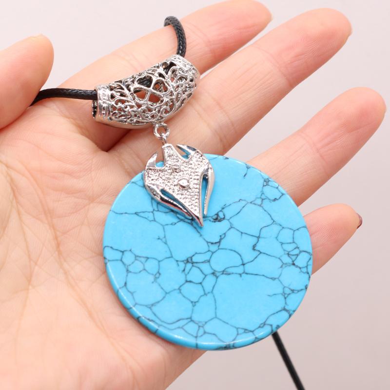 

Chains 50x70mm Natural Alloy Pendant Necklace Charms Round Shape For Women Jewerly Gift Length 55+5cm