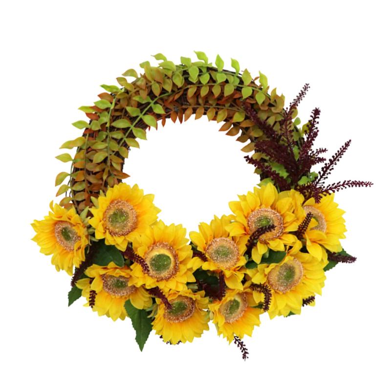 

1Pc Artificial Floral Wreath Door Hanging Wreath Spring Party Supply (Yellow