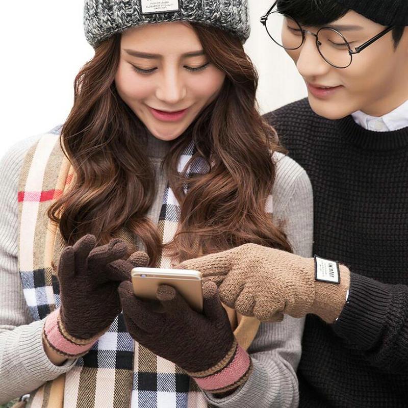 

Ladies warm gloves Autumn and winter warm touch screen gloves Ladies finger Knitted brushed