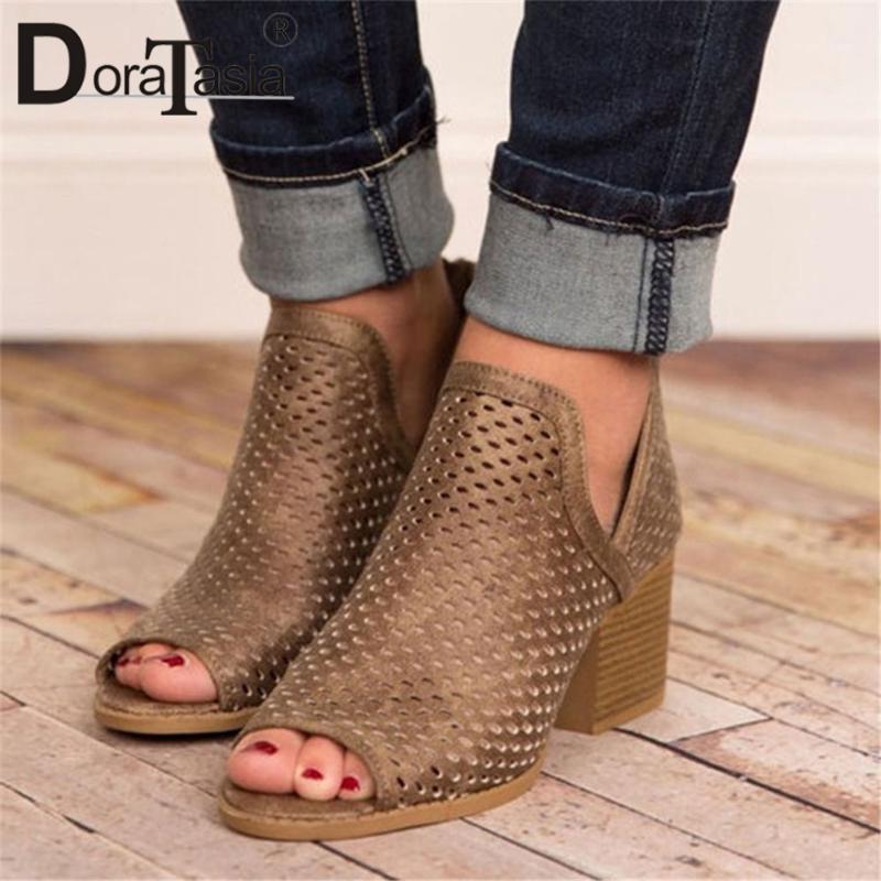 

DORATASIA Retro Girl Summer Sandals Zipper Brand Casual Daily Fashion Sandals Women Open Toe Hollow High Heels Shoes Woman1, Pink