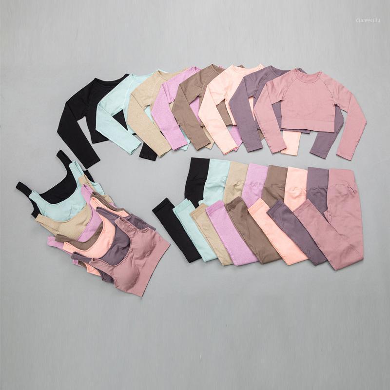 

Seamless Sport Outfit for Woman Yoga Set Knitted Gym Clothing Female Fitness Workout Suit Long Sleeve Top Sportswear Legging Bra1, Bra 6