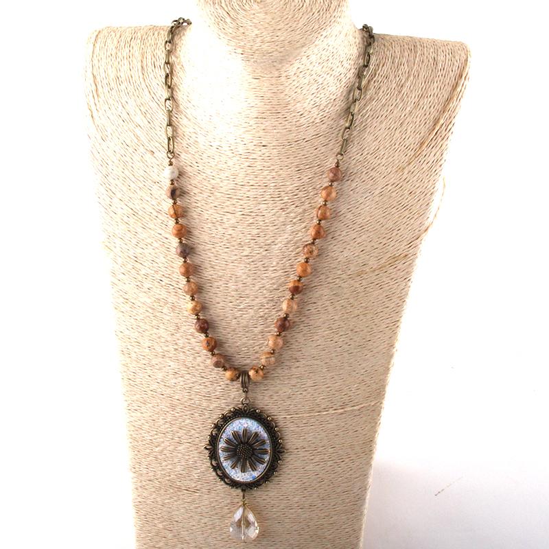 

New Styles MOODPC Fashion Jewelry Natural Stone Long Chain Crystal Pendant Necklaces For Women Ethnic Necklace