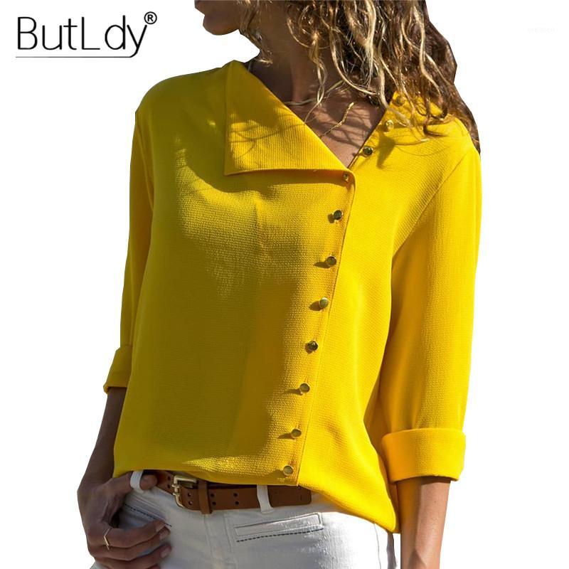 

Irregular Skew Collar Button Blouse Shirt Women Autumn Long Sleeve Yellow Casual Womens Tops and Blouses White Ladies Shirt1, Black