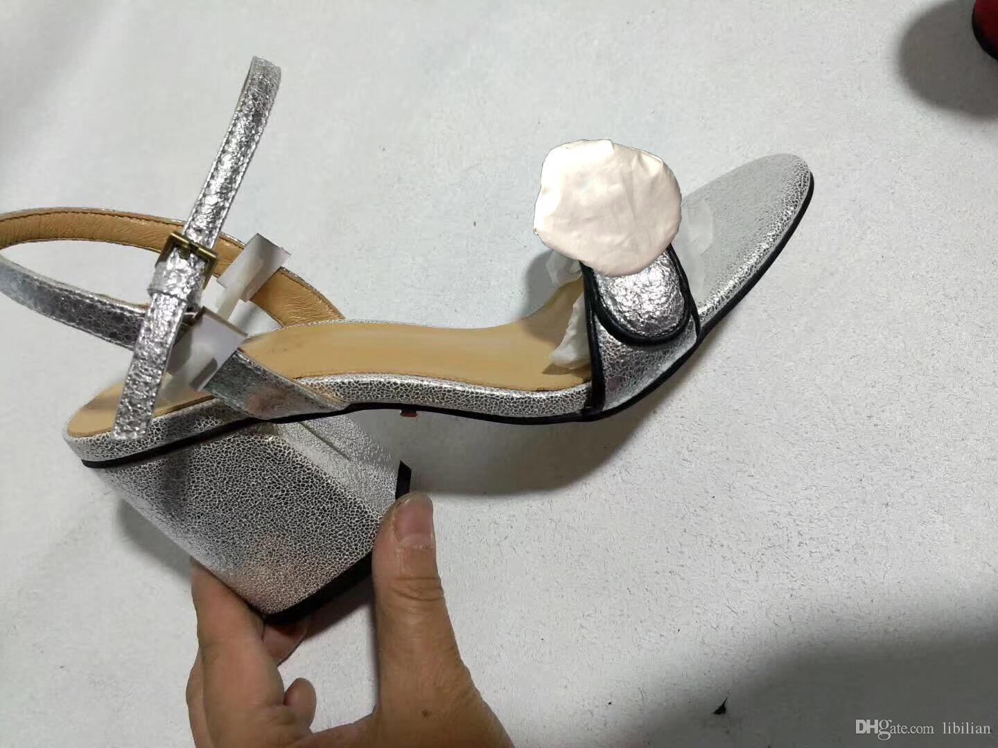 

2021 luxurys classic metal leather sandals sequins round head sexy beach party size 35-42, Black