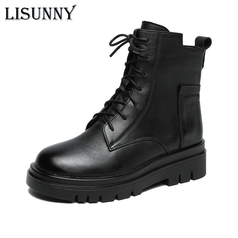 

LISUNNY 2021 New Woman Genuine Leather Ankle Boots Lace Up Shoes Woman Short Winter Warm Boots Platform Heels Footwear, 2005 without plush
