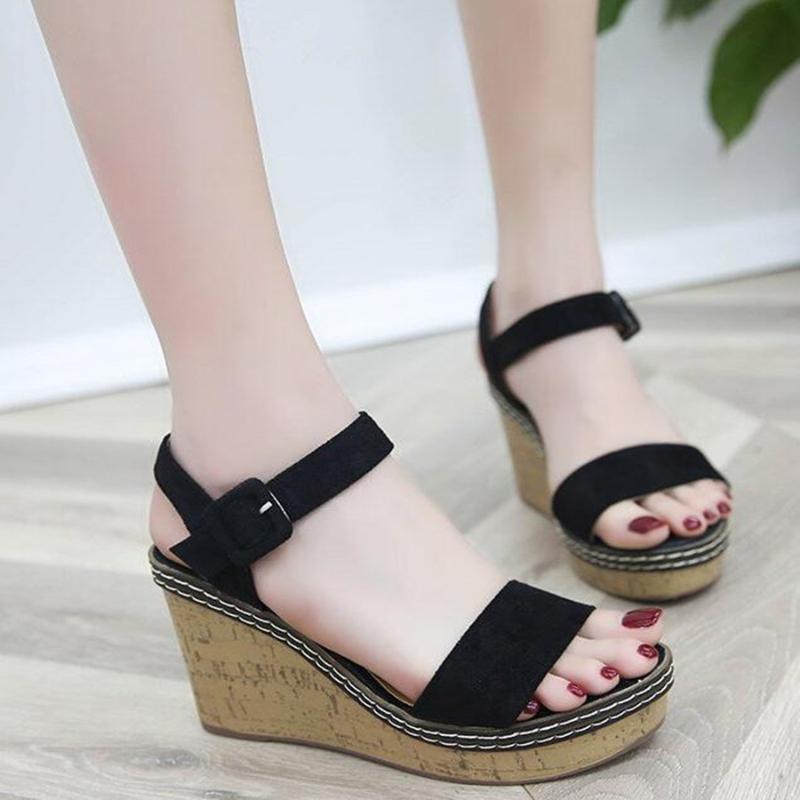 

MHYONS Women Sandals Shoes Ladies Fish Mouth Platform High Heels New Wedge Sandals Buckle Slope Feminine Shoes, Green