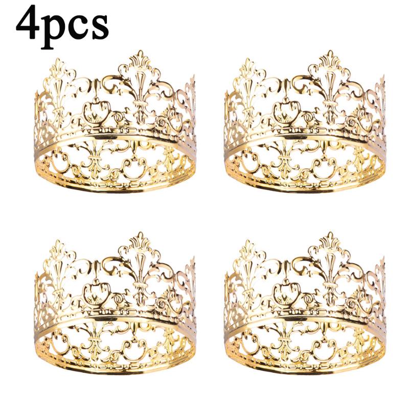 

4pcs Gold Tiara Crown Cake Topper Hair Ornaments Wedding Supplies Elegant Cake Topper Decoration Birthday Crown Ornaments