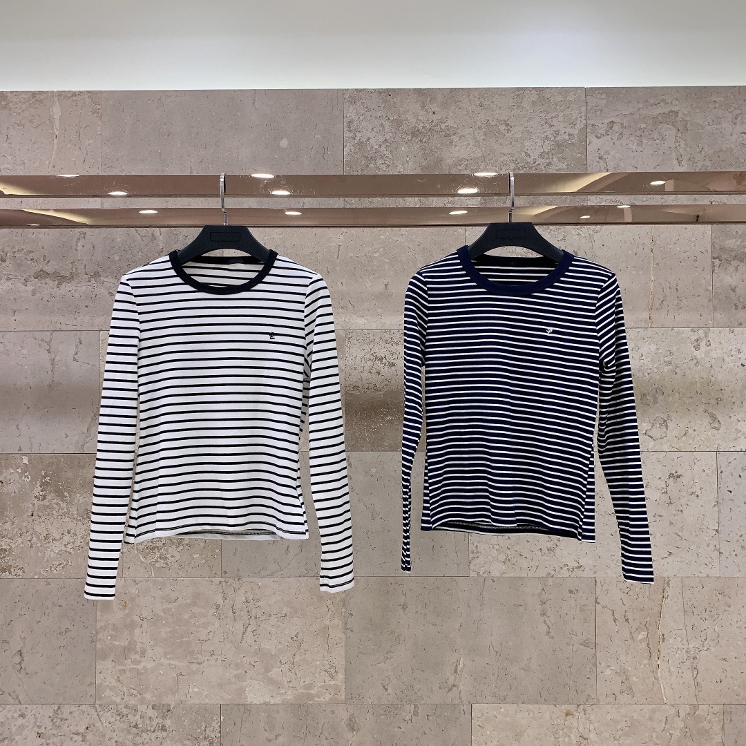 

21SS women t shirt designer clothes deisgner early new stripe temperament versatile simple thin round neck long sleeve b, Black