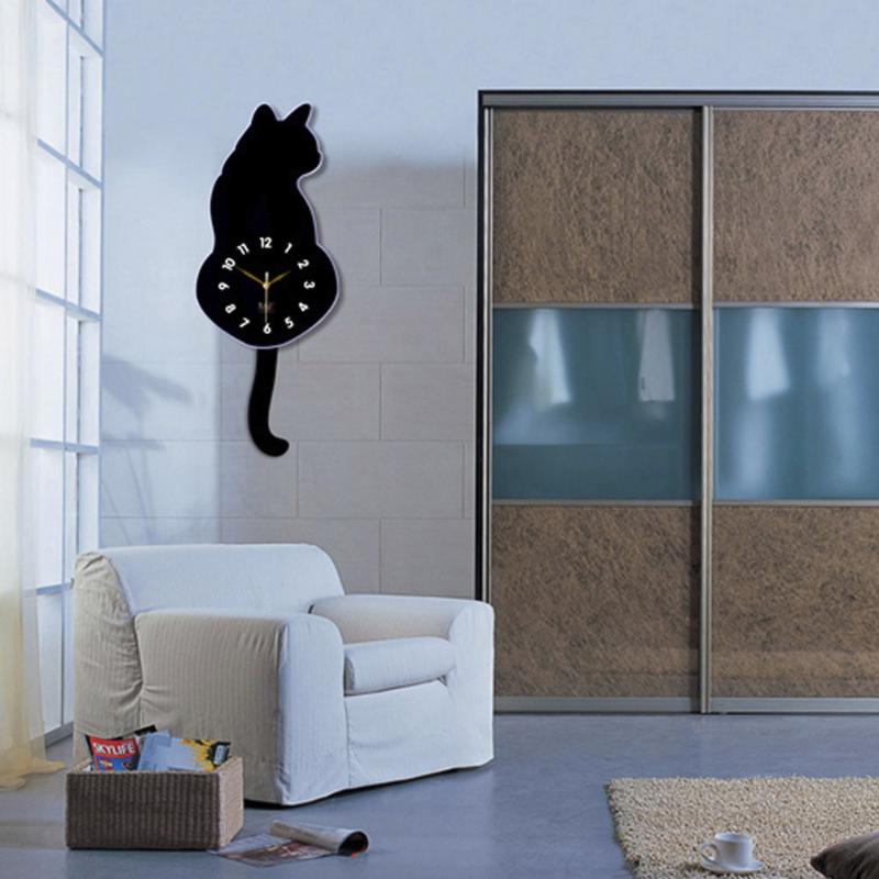 

Cute Cat Quartz clocks Pendulum Clock Swinging Tail Wall Clock home Bedroom mirror Wall Quartz Needle Decor Watch Clocks G2