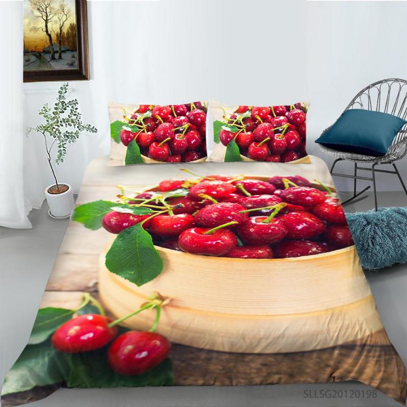 

Red Cherries Printing Bedclothes Duvet cover set Fruit Bedding set Wholesale Drop shipping Home Decor