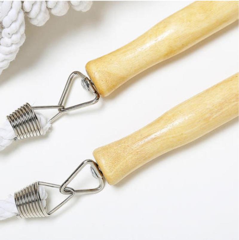 

vintage old style woven Cotton rope cord kids wood wooden handle with cowhide protect jump skip skipping rope children