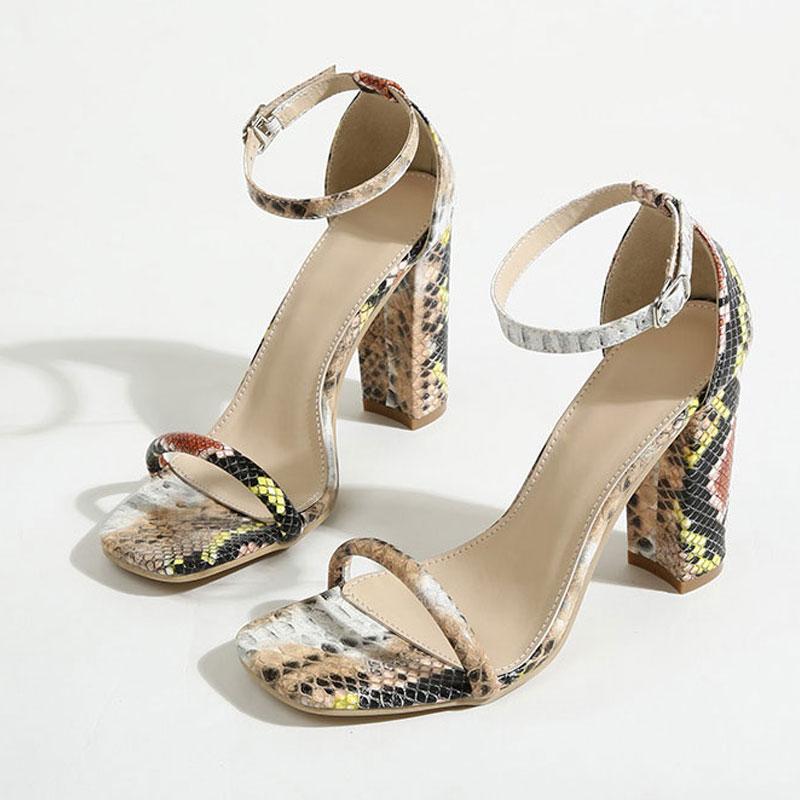 

Summer Women Sandals Snake Print High Heels Gladiator Sandals Fashion Ankle Buckle Strap Open Toe Cover Heel Ladies Shoes Zapato