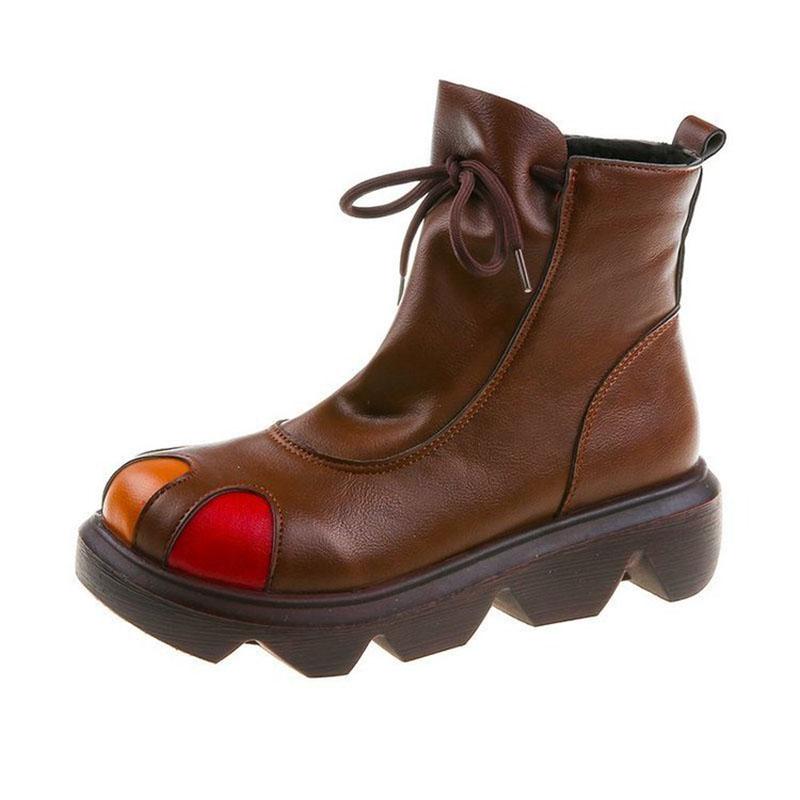 

New Platform Shoes For Women 2021 Winter Warm British Style Leather Flat Thick Sole Ankle Boots Motorcycle Bootie Botas De Mujer, Sx 4080 black