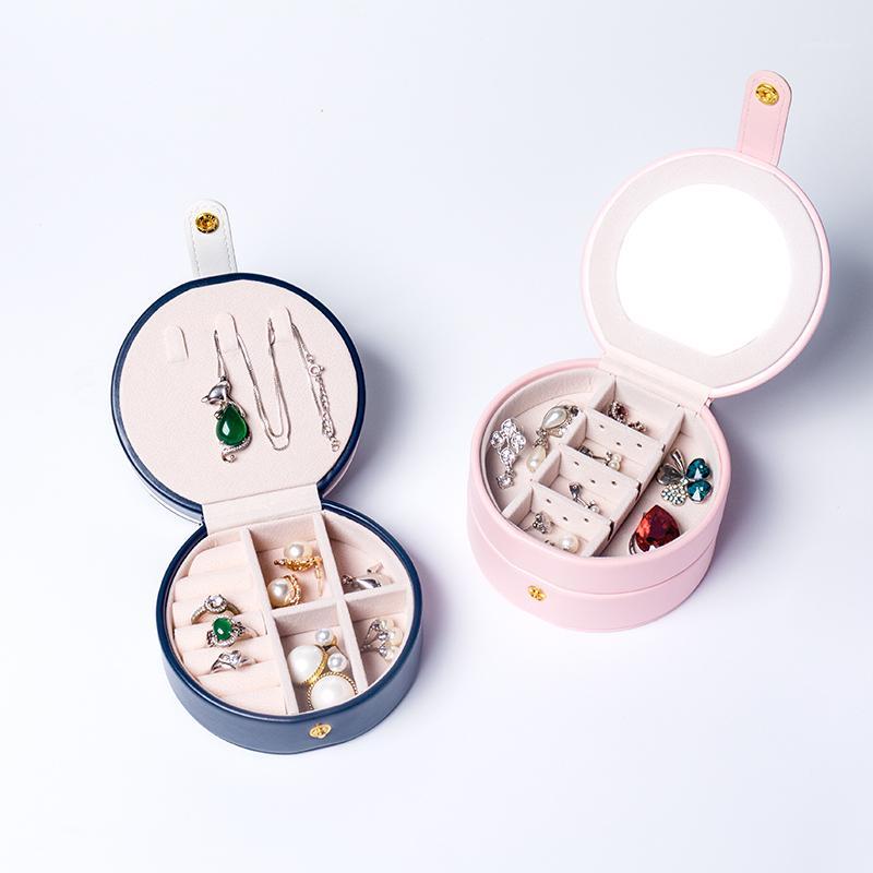 

Oval cosmetic mirror storage box ladies gift PU leather travel jewelry storage box five colors optional delicate cute1
