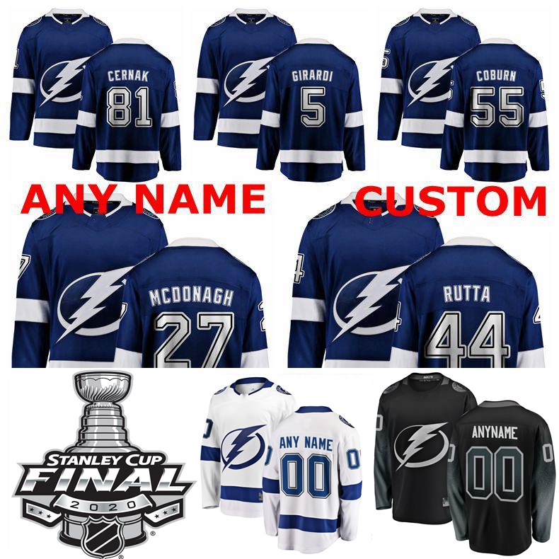 

Tampa Bay Lightning Jerseys Erik Cernak Jersey Braydon Coburn Dan Girardi Ryan McDonagh Jan Rutta Blue White Hockey Jerseys Custom Stitched, Yout white away