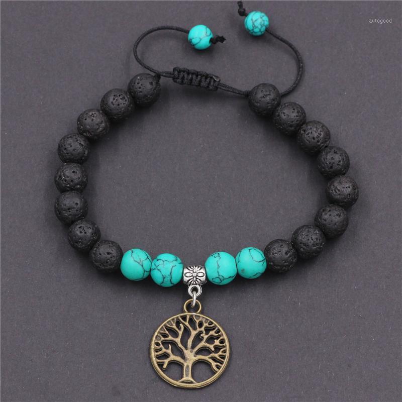 

Charm Bracelets 4PCS/LOT Natural Stone Lava Essential Oil Diffuser Beads Bracelet Tree Of Life Pendant Prayer For Women Men1