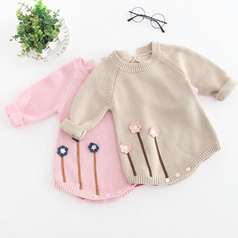 

Autumn Newborn Embroidery Flower Clothes Winter Baby Knitted Romper Baby Girl Romper Long Sleeve Kids Rompers Girls Jumpsuit1, B83h42 grey