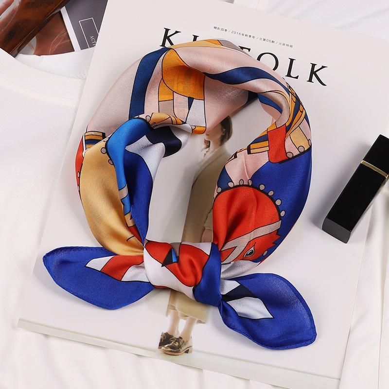 

Imitation Silk Small Square Scarf Female Fashion Horse Retro Printing Decoration Satin Dual-use Headband Scarves, Blue;gray