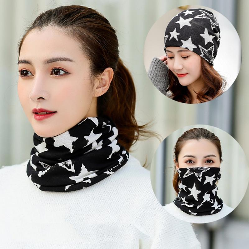 

1 Pc Star Shape Neck Gaiter Neckerchief Neck Warmer Dual-use Hat Face Mask Scarf Hood Bandana for Ladies Girls (Black