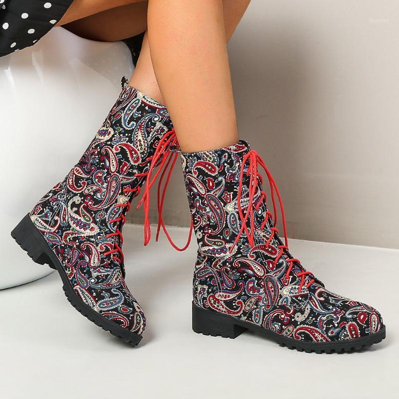 

Winter Women Boots Mid-calf Boots Casual Plus Size Motorcycle Shoes Warm Colorful Shoes Lace Up Zapatos Mujer Bota#07151, Yellow