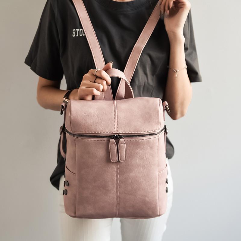

Women Backpacks Simple Style Women Leather Backpacks For Teenage Girls School Bag Fashion Solid Black Travel Shoulder Bag Youth, Grey