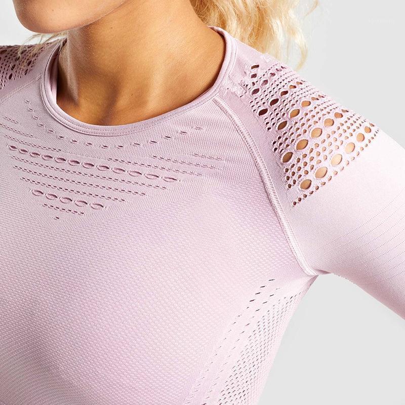 

Seamless Yoga Shirts Women Long Sleeve Breathable Solid Color Short T-Shirt Elasticity Sexy Workout Gym Clothes Sportswear Femme1, Black