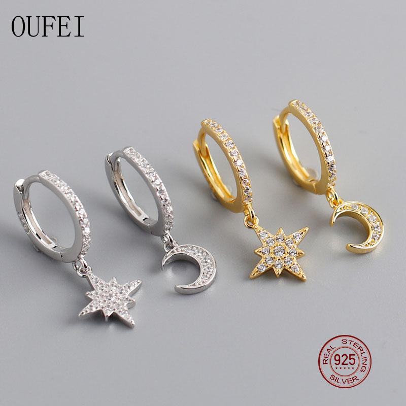 

Stars Moon Earrings For Women 925 Sterling Silver Drop Earrings Rhinestone Charm Fine Crystal Earring Jewelry EH1079