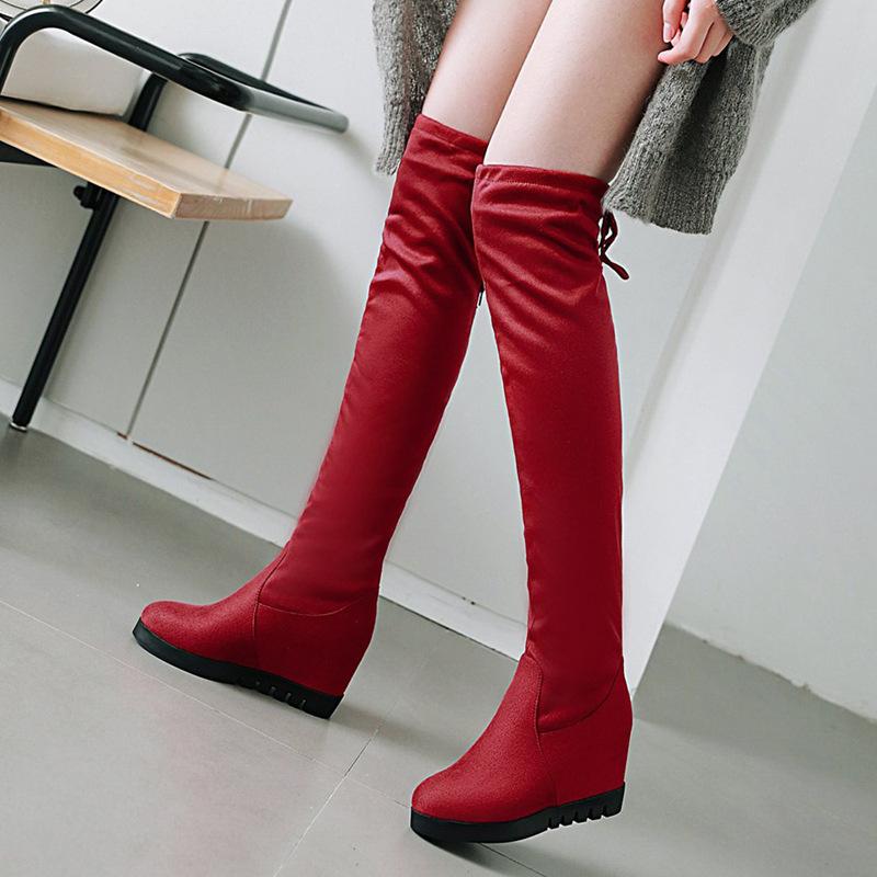 

Woman Flat Boots Boots-Women Sexy Thigh High Heels High Sexy Wedge Shoes Round Toe Low 2020 Large Size Over-the-Knee