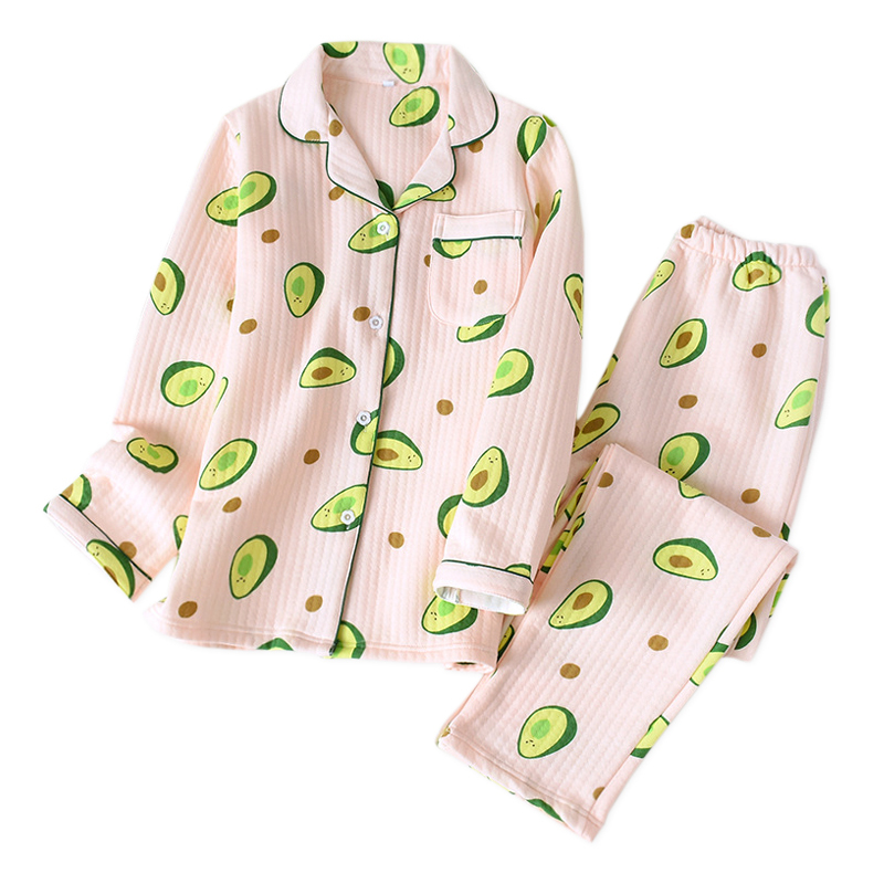 

Green Fresh Frothy Avocado Female Sleepwear Joint Hot Winter Pajamas 100% Cotton Long Sleeve Diving Pyjamas Syid, Thicken white.