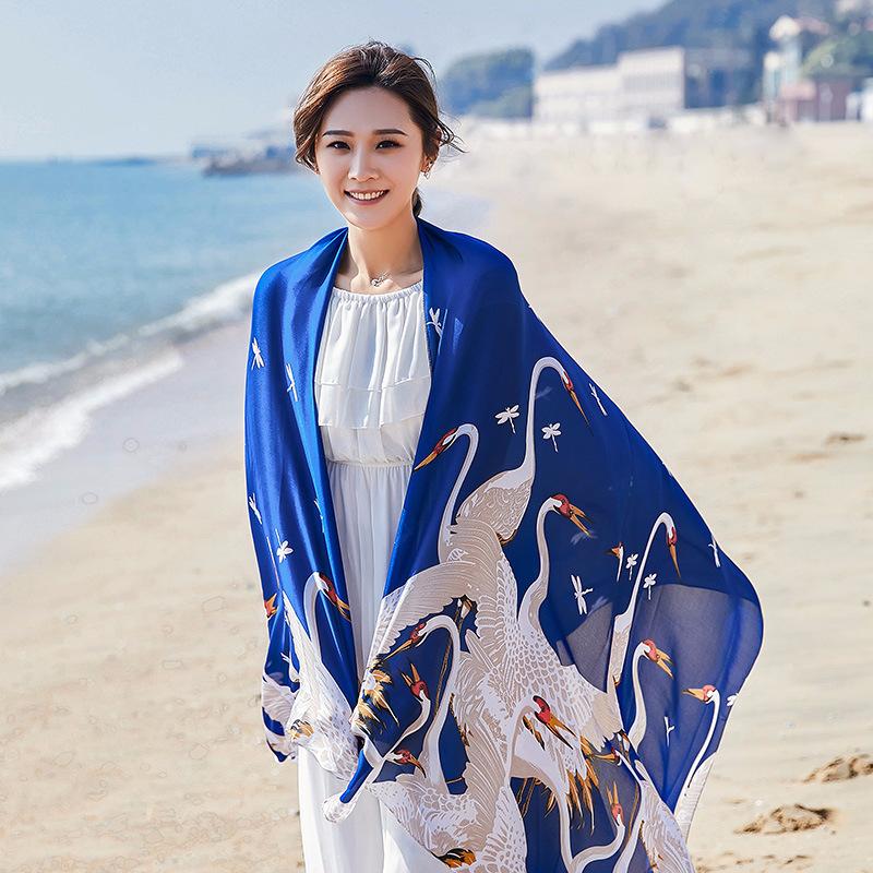 

Scarves 2021 Age Season Long Emulation Silk Scarf Shawl Is Prevented Bask In Beach Towels Printing Towel 2405