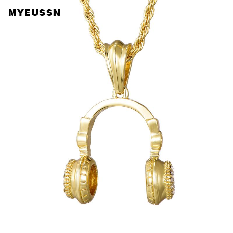 

Headset Iced Out Chain Shining Crystal Pendant & Necklace Fashion Hip Hop Jewelry For Men Gold Color Earphone Headp Charm Gift