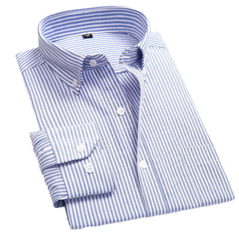 

2021 New Brand Men's Work Leisure Regular Version Cotton Striped Plaid Long Sleeve Pocket Business Social Shirt Daily Wear Pts2, 1lm-bl-njf34